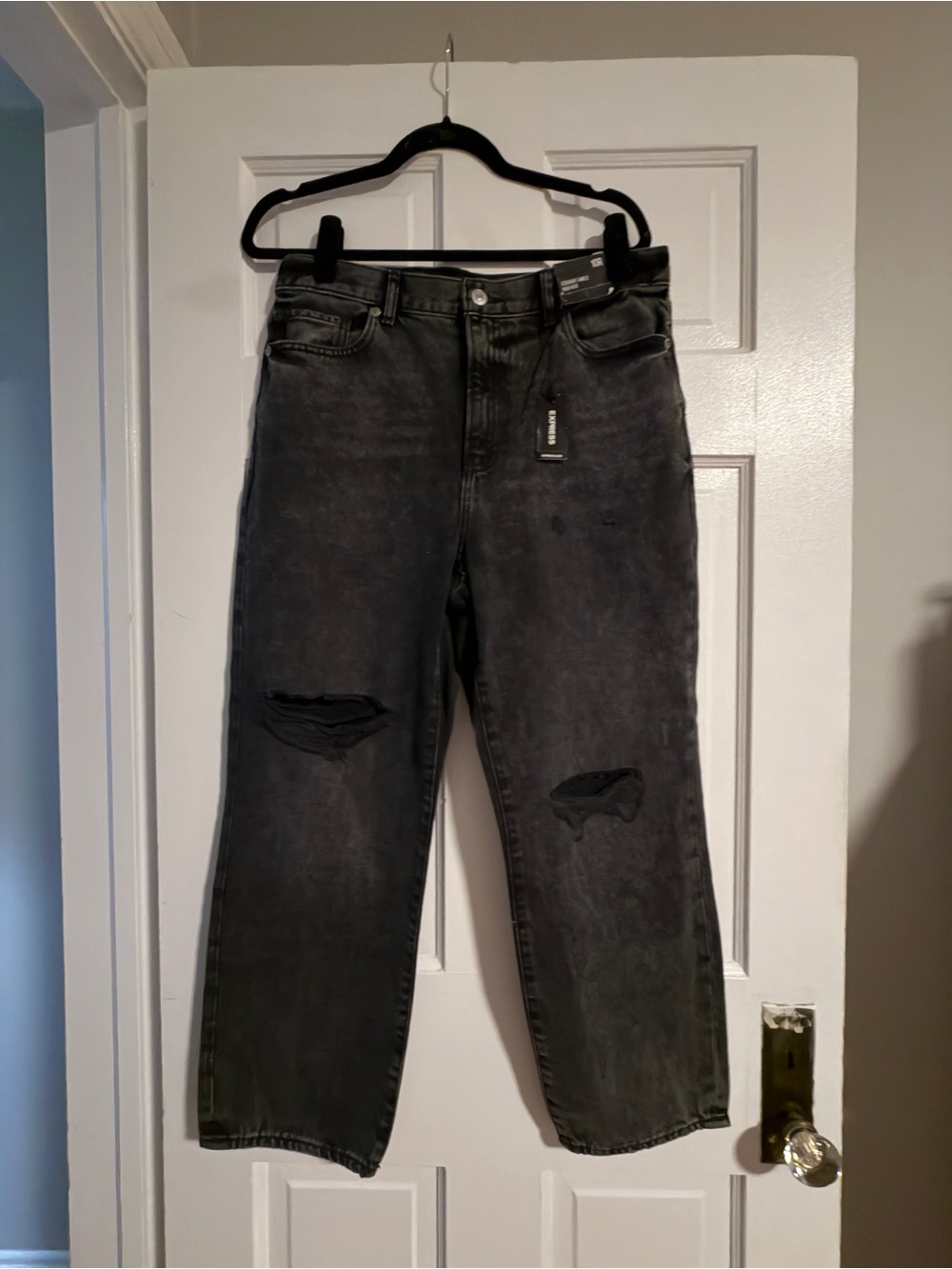 NEW Express Straight Ankle High Rise Jeans 10 Black Denim Distressed
